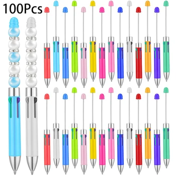 100Pcs пластмасови Beadable писалка 4 в 1 многоцветни писалки за DIY вземане на подаръци студенти училище офис консумативи