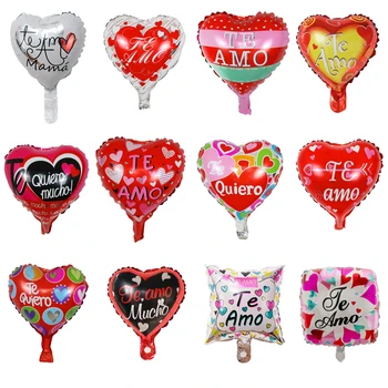10pcs 10inch Свети Валентин испански TE AMO сърце форма фолио балони Сватбен рожден ден Обичам те Въздушни балони Парти консумативи
