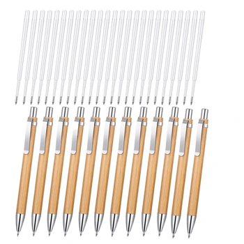 12 парчета бамбукова прибираща се химикалка с 24 пълнители Офис продукти писалки бамбукова химикалка дървени химикалки