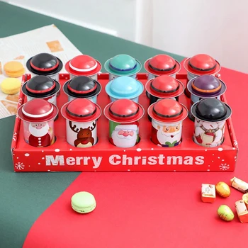 15 парче Коледа малка шапка калай бонбони може бонбони кутия калай плоча коледни подаръци малък подарък старец детски
