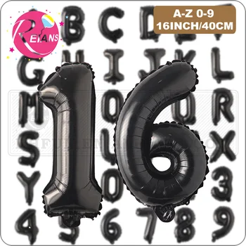 16 инча черно фолио Число на буквата цифра Балони Сватбени подаръци Честит рожден ден парти декорация Детски бебешки душ консумативи