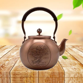 1600ML Античен чист меден чайник Здраве Вряща вода Pot Ръчно изработени издълбани гърне Червен меден чай Set