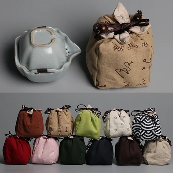 1PC памук бельо плат празен съхранение торбичка преносим шнур чай Cozies чайник низ чайник вързани чаши за чай кърпа чанта