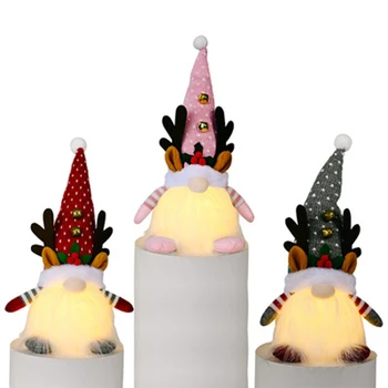 1Pcs Прекрасна Коледа Gnome Light Up сладък пълнени плюшени джудже кукла орнамент шведски гном коледна украса джудже кукла