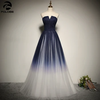 2020 Нови синьо-бели градиентни тюлови дълги вечерни рокли Плисирани абитуриентски рокли Официална рокля за парти конкурс Елегантна роба longue