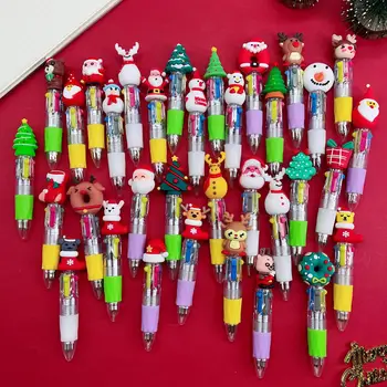 30Pcs Коледа мини 4 цвят химикалка Kawaii карикатура лосове Дядо Коледа многоцветен масло писалка преса писалки за писане