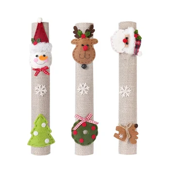 3Pcs/Set Коледен капак на хладилника Домакински аксесоари Дядо Коледа снежен човек лосове микровълнова фурна дръжка коледна украса