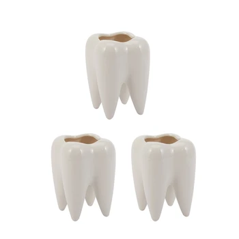 3X зъб форма бяла керамична саксия за цветя модерен дизайн плантатор зъби модел мини десктоп пот творчески подарък (без растения)