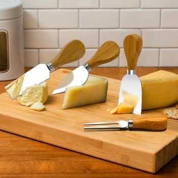 4 сирене ножове комплект сирене прибори за хранене стомана неръждаема сирене резачка дърво дръжка мини нож масло нож шпатула вилица