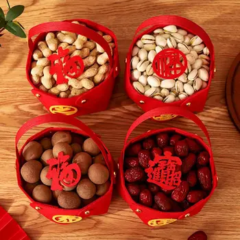 4Pcs Голям червен китайски сватба бонбони чанта парти кърпа радост housewarming дръжка кошница дръжка десерт сватба бонбони подарък кутии