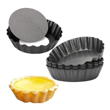 6 бр. Форми за яйчни тартапи, 3-инчови мини тарт тигани Подвижно дъно, Cupcake Cake Muffin Mold Tin Pan Baking Tool