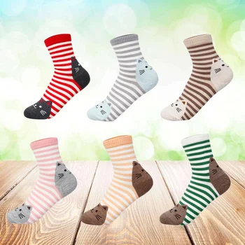 6 чифта котешки чорапи животински женски чорапи карикатура женски ежедневни чорапи (случаен цвят)
