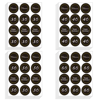 60бр Честит рожден ден! 30-ти 40-ти 50-ти 60-ти хартиени стикери Парти плик за печене Печат Етикети Начало Подаръци Стикери за декорация на опаковки