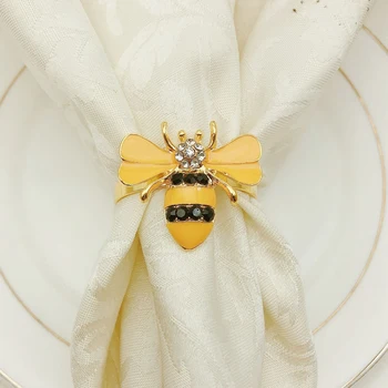 6PCS Жълта пчела дизайн метални салфетки пръстени кърпа ключалката бъмбъл пчелна салфетка притежателя сватбено тържество фестивал хотел маса декор