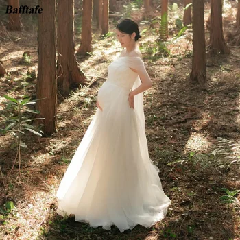 Bafftafe A Line Органза сватбени рокли Корея бременна булка рокля провинцията сватба фотосесия булчински рокли роба де mariée