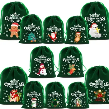 Hotsale 5Pcs/Lot Коледа кадифе чанти малки бонбони подарък чанта шнур торбичка Коледно парти благоприятстват бутикови бижута опаковъчни чанти