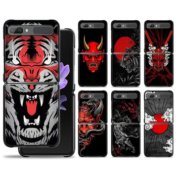Japan Samurai Oni маска Tiger Lion телефон случай за Samsung Galaxy Z Flip3 5G Z Flip 4 случай за Galaxy Z Flip твърда корица PC Shell