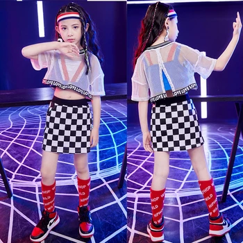 Kids Street Dance Outfit Korean Tops Pants Jazz Suit Children Hiphop Short skirt Street Dance Clothes Girls Costumes dress suits
