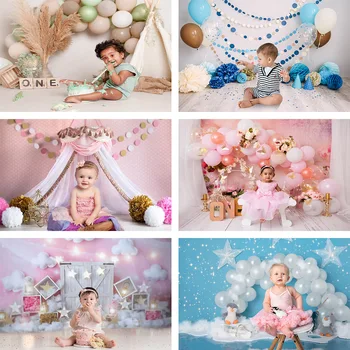 Mehofond фотография фон бебе душ торта Smash розова палатка новородено деца рожден ден портрет парти фон фото студио