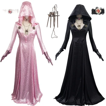 Pink Moth Lady Cosplay Vampire Fantasy Biohazard Game Resident 8 Village Costume Disguise Outfits Women Halloween Roleplay Suits