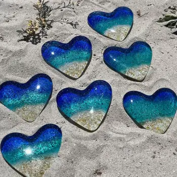 Pocket Плаж с форма на сърце Стъклен жетон Плажна декорация във формата на сърце Мини морски стъклени занаятчийски сувенирни орнаменти като подарък за любов
