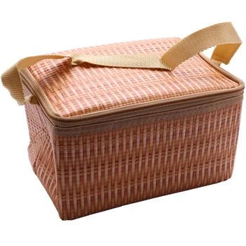 Portable имитация ратан обяд чанти изолирани термичен охладител обяд кутия голяма пазарска чанта за съхранение контейнер храна пикник чанта