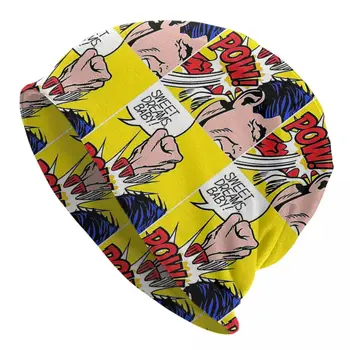 POW Плетена шапка за мъже и жени Подарък за любител на комикси Унисекс зимна шапка с топла периферия