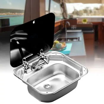 RV каравана кемпер лодка ръка мивка кухненска мивка със стъклен капак кранче комплект 304 неръждаема стомана трайни