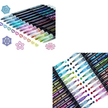 Shimmer маркери Doodle Outline Dazzles: Металик двойна линия блясък писалки комплект Супер завъртулки Dazzlers