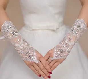Sparkly дантела сватбени ръкавици без пръсти булчински ръкавици Sequined Bling жени булката ръкавици лакът състав
