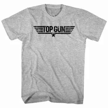 Top Gun Movie T-Shirt Официален филм Само черно лого плоча Мъжко сиво Хедър