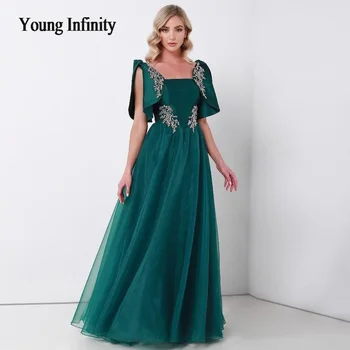 В модата зелена абитуриентска рокля 2024 Мъниста кристал дълго елегантен вечерно парти рокля за жена Саудитска Арабия по поръчка дама