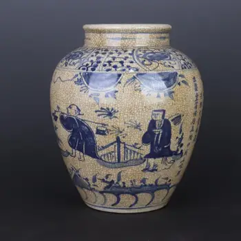Глина китайска ваза античен саксия хора фигура керамика растение саксия синьо и бяло плантатор