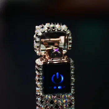 Гореща продажба акумулаторна запалка за цигари USB акумулаторна дъгова запалка с диаманти и пасти, ветроупорни запалки