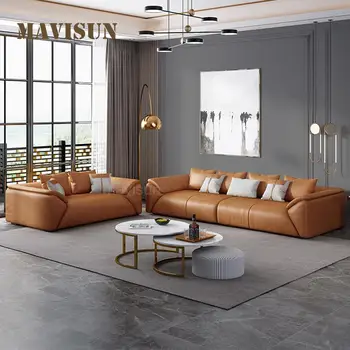 гореща продажба лек луксозен кожен диван Първи модерен телешка скандинавски малък апартамент минималистичен 3 човек шезлонг Divano мебели за дома