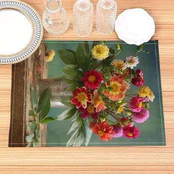 Далия цветя модел Placemat памук бельо плат маса постелки семейна вечеря прибори за хранене кухня размер 32X45cm маса мат
