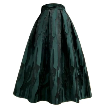 Дамски подиум мода пролет лято дизайнер тъмно зелен жакард пола женски есен зима висока талия A-линия пола TB841