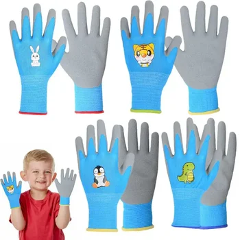 Детски трайни водоустойчиви неплъзгащи се градински работни ръкавици сладък животински модел латекс сигурност двор работни ръкавици преносими градински консумативи