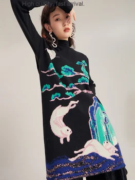 Дизайн ретро оригинален модел китайски стил подобрен Cheongsam жилетка яке вълнена пола дамски пуловери