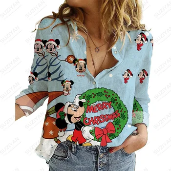 Дисни КоледаГолям размер Мики Маус темперамент Топ Disney характер дълъг ръкав блуза Дамска мода пролет и есен нови
