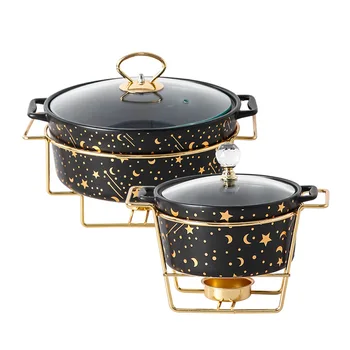 Звездна луна златен модел Nordic двойно ухо керамичен съд, чиния, купа, супа пот, свещ отопление пот, творчески ресторант ястия