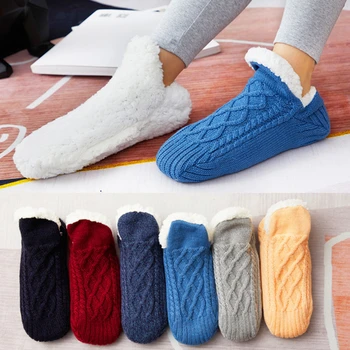 Зимни вълнени чорапи Жени Сгъстяване Топло Начало Спалня Чорапи Чехли Мъже Нехлъзгащи се крака Топло Снежни чорапи Калцетини Mujer