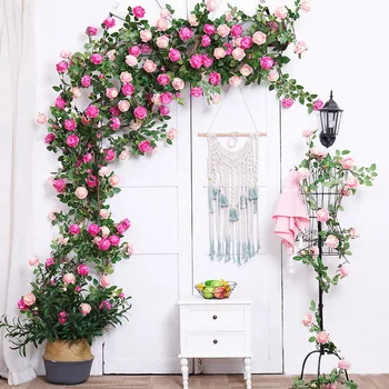 Изкуствена цветна лоза за декорация, божур роза, висящо растение, домашно градинско парти, сватбена арка, Коледа