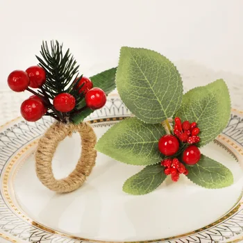Коледна украса Кедрови ядки борова игла салфетка пръстен симулация растение плодове салфетка бутон дървена уста кърпа пръстен