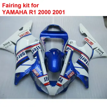 Комплект за обтекател на мотоциклет за Yamaha YZFR1 2000 2001 комплект синьо-бели обтекатели YZF R1 00 01 +7 подаръка BA68