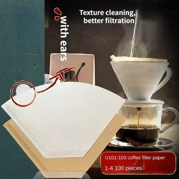 Коничен филтър за кафе 1-6 чаши, неизбелена натурална хартия, за еднократна употреба за кафе машини, 100 броя U101-103