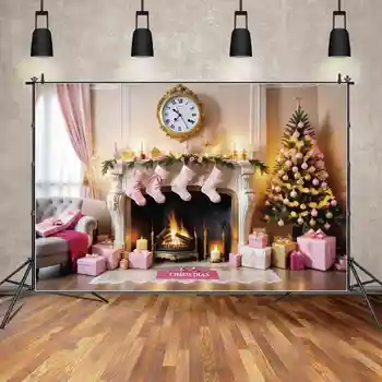 ЛУНА. QG фон Коледа камина фон фотография декорации за дома новост розово дърво подарък часовник аксесоари