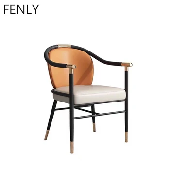 модерен минималистичен ресторант кожени кресла модерен лукс с железни черни крака маса за хранене и стол