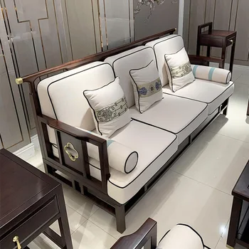Нов китайски диван Blackwood масивна дървесина Zen тъкани диван комбинация малък апартамент модерен & минимализъм хол мебели
