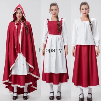 Нова средновековна ренесансова рокля за Хелоуин за жени Малката червена шапчица костюми Коледно парти принцеса рокли наметало костюм